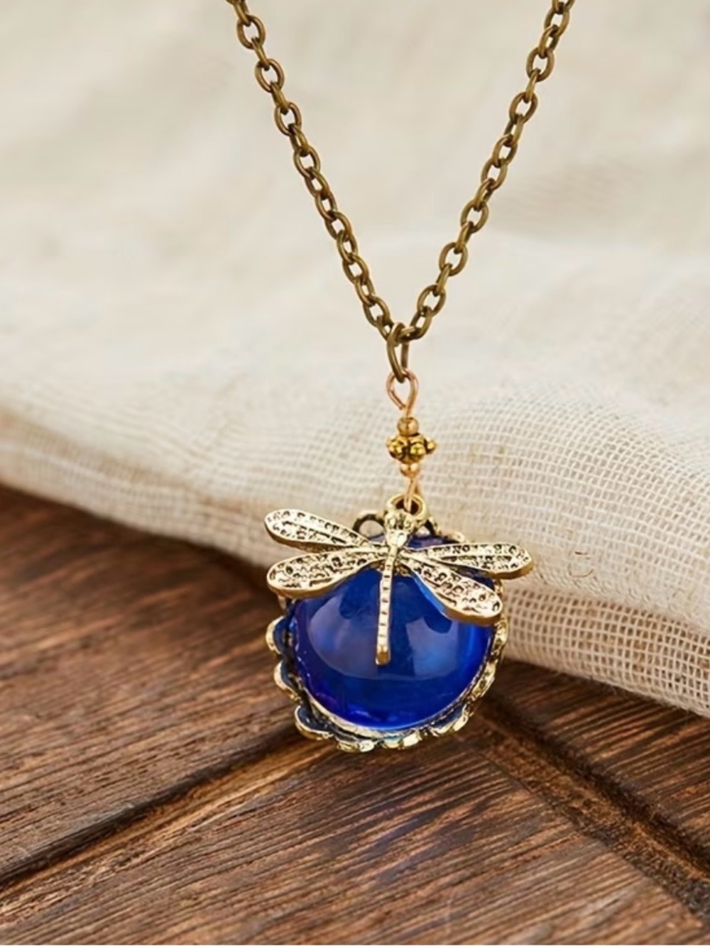 ⭐️ Dragonfly Pendant Necklace with Blue Glass Orb